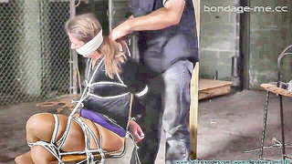 Blindfolded brunette bound and dominated by man BDSM porn movie