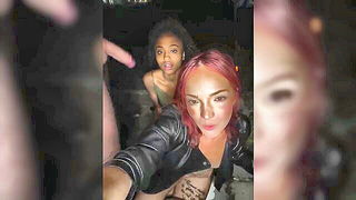 Pink-haired tattooed women nightclub tease BDSM porn video
