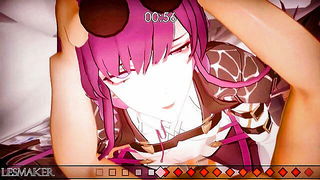 Purple-haired anime girl JOI tease BDSM porn movie