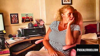 Blonde MILF office bondage tease BDSM style sex video