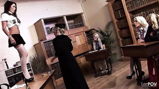 Lesbian students tease strict teacher BDSM sex video
