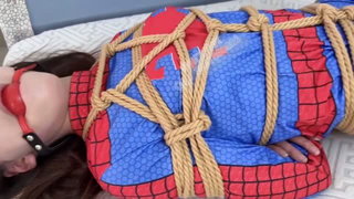 Spider-Man costume bondage ball gag kink sex video