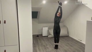 Bound catsuit bondage pose kink sex video