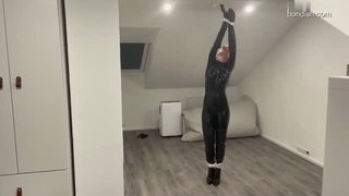 Bound catsuit bondage pose kink sex video